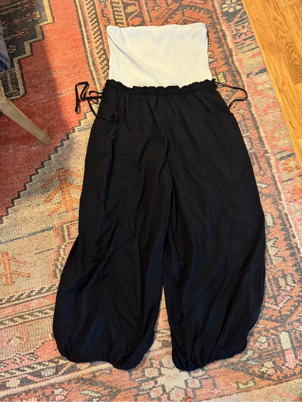 Anthropologie Black/white Wide-Leg Drawstring jumpsuit